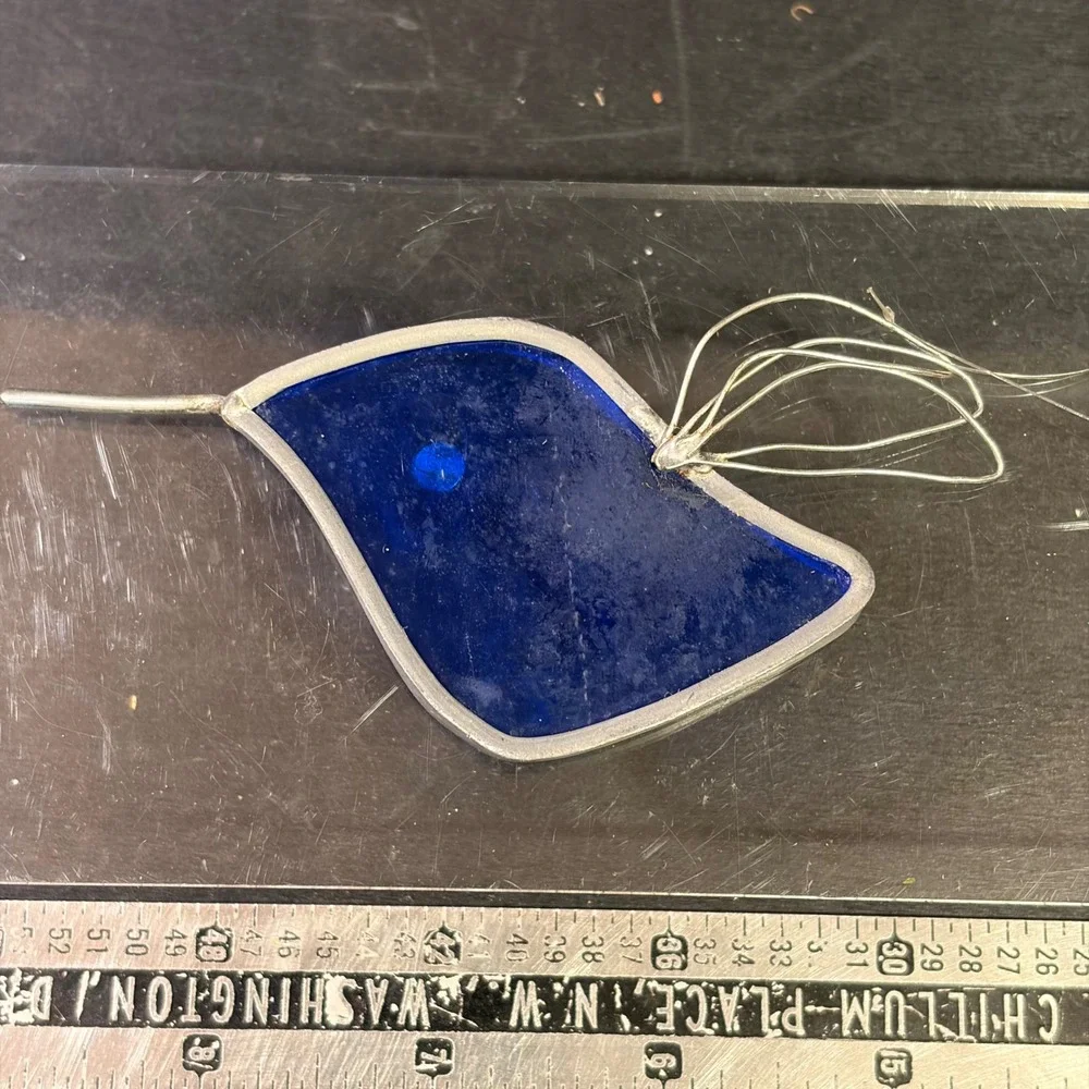 Handmade Cobalt Blue Stained Glass Hummingbird Sun Catcher Window Decor Art